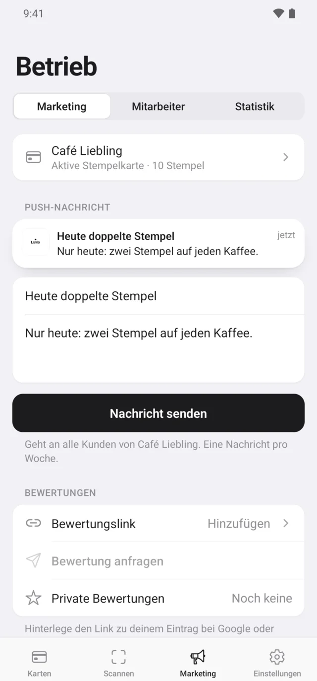 Push-Nachricht an alle Kunden schreiben, mit Vorschau